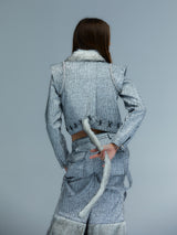 Emoha Silver Cat Tail Burst Leather Jacket