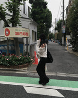 バンディングブラックルーズブーツカットパンツ