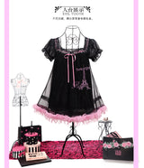 Paris Girl Paris Dream Eiffel Tower Print Rhinestone Mesh Splice Nightdress