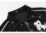 Kitsch Star Print Lace Trim Oversized Zip-Up Top
