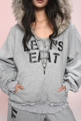 eat me plz* Cathy Cat Ear Fur Fleece Hoodie for Autumn-Winter Warmth Jacket