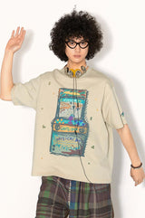 Summer loose and breathable short-sleeved T-shirt with hand-painted grainy print