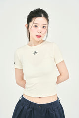 リボンロゴ刺繍半袖Tシャツ