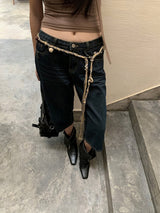 レトロストレートカプリデニムパンツ