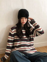 Multi Border Wool Hairy Loose Knit (2color)