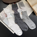 Lace Frill Ribbon Scrunch Mid-Calf Socks