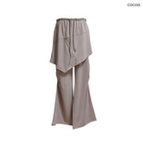 (2color) Diagonal Shirring Bootcut Layered Pants