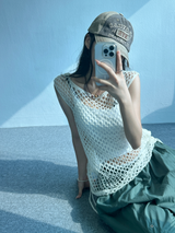 SIDE STRING POINT MESH SLEEVELESS🤎🤍🖤 - 3 COLORS