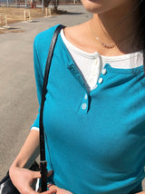 26SS★ [MADE]オウンラウンドボタン7分丈Tシャツ