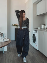 Comp Raw Pintuck Wide Denim Pants