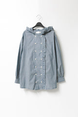 frill stripe double hood shirts(2colors)