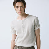 western yoke waffle henley neck half sleeve slate