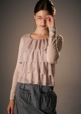 Tiered Ruffle Long Sleeve Top / Beige