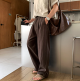 No-Mace Back Banding Two-Tuck Linen Wide Pants