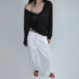 [Hartsvin] linen deep V-neck see-through sweatshirt - 3 colors