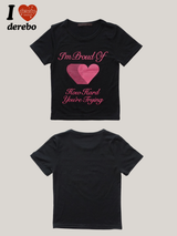 ハートプラウドレタリングスパンデックス半袖Tシャツ