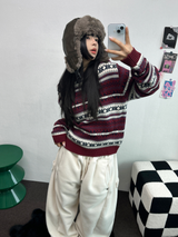ノルディックスノーフラワーディアニット🦌❤💙🩶3COLOR