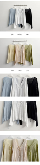 ペッパーシャーリングシースルーVロングスリーブニットウェア