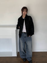 ボウリングヘムスナップワイドウォッシュデニムパンツ