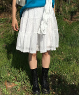 Finpe Polka Dot Elastic Waist Frill Hem Midi Skirt (3 Colors)