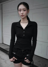 26FW★ SLIM SHORT KNIT HENLEY TOP