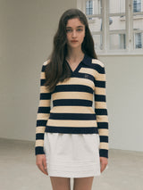 COLLAR BOARDER KNIT NAVY