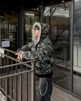 Night camo raccoon fur hood padding