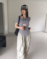セビーストライプダイアグナルオフショルダーT