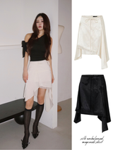 silk unbalanced wrap midi skirt