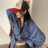 [Same-day shipping🚚/Jangmaru look☔] Bow overfit boxy fit long-sleeved checkered shirt 2 colors
