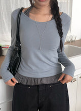 Baol Halter Frill Sleeveless Long Sleeve T-Shirt Set