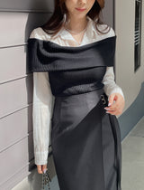 Monta Color Matching Off-Shoulder Knit Layered Shirt
