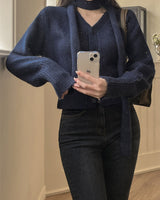 Knit cardigan & scarf set