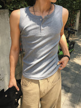Fog Ribbed Henley Neck Sleeveless 3C