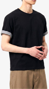 ロールスリーブクロップド半袖Tシャツ ブラック