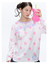 BETWEENAND "Berry Holiday" Summer Colorblock Polka Dot Striped Loose Sun Protection Long Sleeve Cover-Up Top