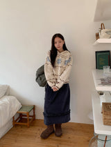 Oleden Velvet Frill Long Skirt