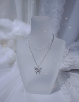 [(G)I-DLE Shuhua Necklace] Mystique Butterfly Layered Necklace - Silver color