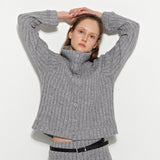 High-Neck Cardigan Grey