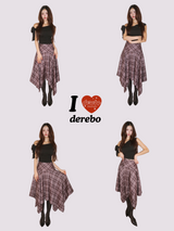 Unbalanced High Midi Checkered Skirt
