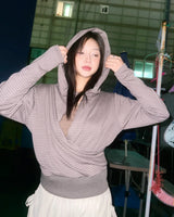 (3color) Cowl Two-Way Neck Stripe Hoodie