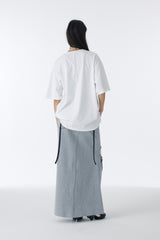 DAMAGED LONG DENIM SKIRT (GRAY)