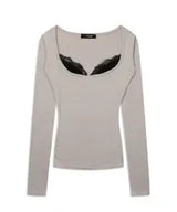 LACE LONG SLEEVE TEE (PINK BEIGE)