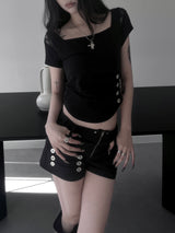 luel lace button short sleeve (2color)