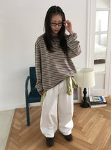 フシピンタックコットンワイドパンツ