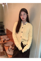 Yellow Twisted Button Round Cardigan