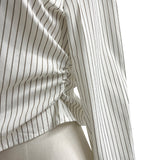 Striped side shirring slim fit long sleeve shirt (3 colors)
