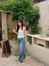 Summer Pintuck Washed Wide Denim Pants