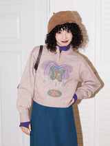 Retro high-neck printed sweater