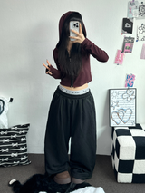 STRIPE SLIN クロップドフーディージップアップ 🤎❤🩶🖤3COLOR